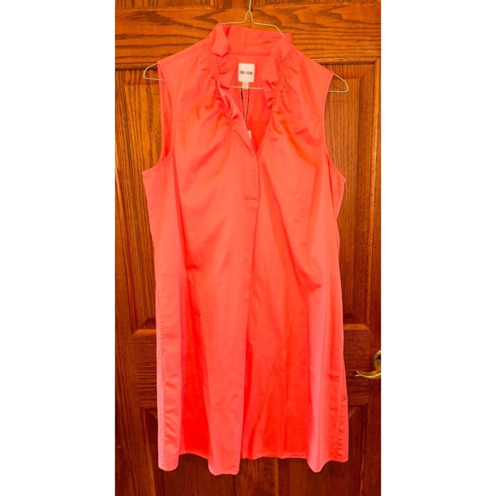 NWT NIC+ZOE Women's Coral Sleeveless Tunic Shift Dress Ruffle Neck Resort Size S